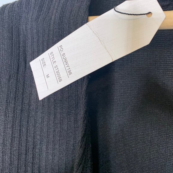 AQ SPORT Women's Open Front Black Ribbed Cardigan, Size M NWT - Picture 2 of 9